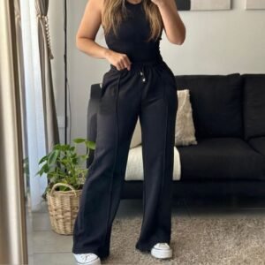 Pantalon buzo Palazo franela nacional - Negro